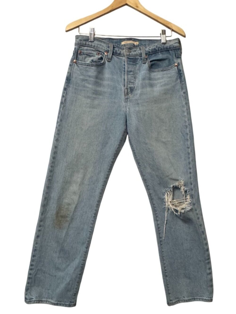 Levis Premium Wedgie Straight Jeans Light Wash Distressed Size 29 Button Fly